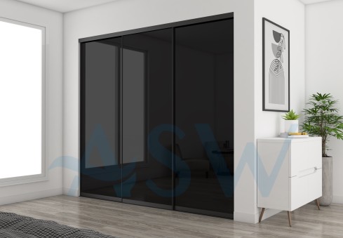 Slim Line Framed Sliding Wardrobe Doors Black Glass Finish