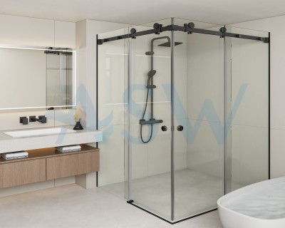 Frameless Shower Screen With Sliding Door Corner Entry 2000H